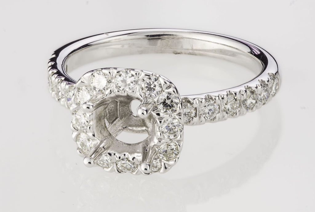 Cushion Halo Round Diamond Engagement Ring