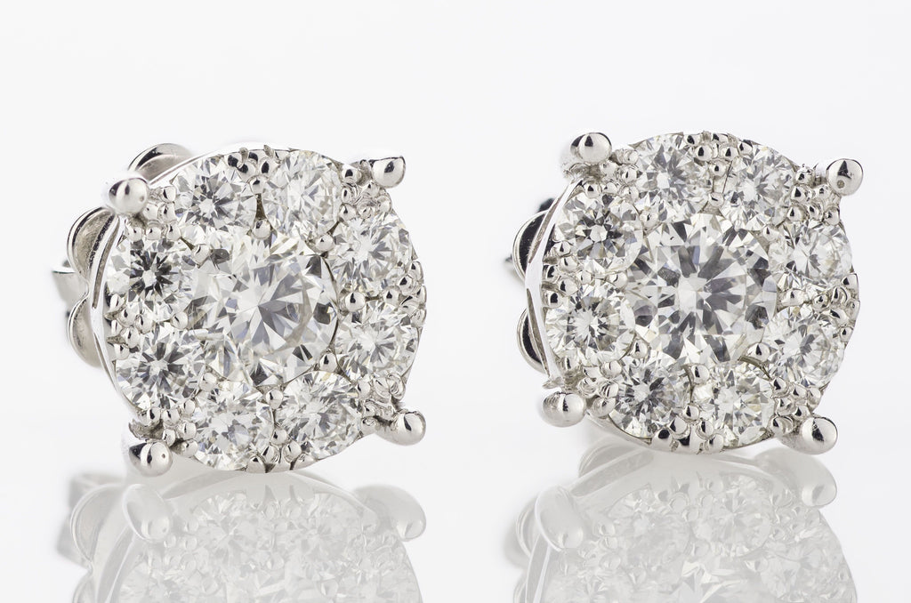 Cluster Diamond White Gold Stud Earrings